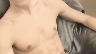 Stud Dimik enjoys solo handjob and cumshots on his belly