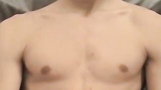 Stud Dimik enjoys solo handjob and cumshots on his belly