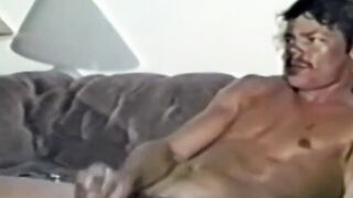 RetroDudes.com - Older homo relaxes on sofa while jerking off and smoking