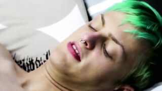 Twink sucks off his green haired friend and rides him raw