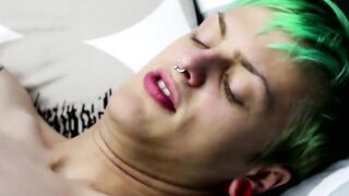 Twink sucks off his green haired friend and rides him raw