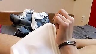 TwinkUndie.com - Skinny homo's solo jerk off session in white underwear