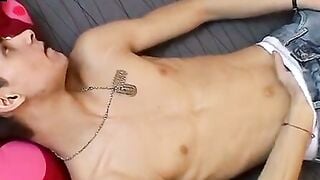 TwinkUndie.com - Skinny homo's solo jerk off session in white underwear