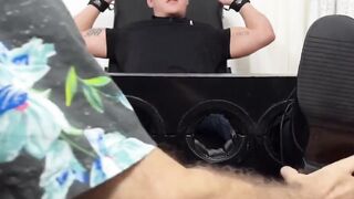 MaleFeetXXX.com - Drew Harper locked up and subjected to a hairy guy's hot foot