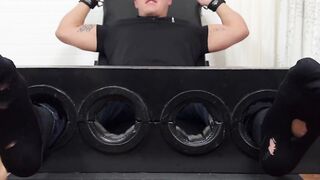 MaleFeetXXX.com - Drew Harper locked up and subjected to a hairy guy's hot foot