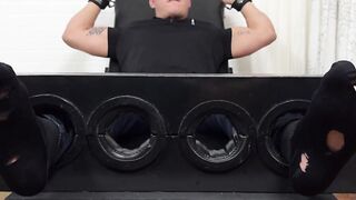 MaleFeetXXX.com - Drew Harper locked up and subjected to a hairy guy's hot foot