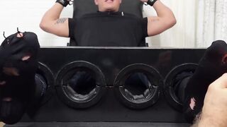 MaleFeetXXX.com - Drew Harper locked up and subjected to a hairy guy's hot foot