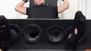 MaleFeetXXX.com - Drew Harper locked up and subjected to a hairy guy's hot foot