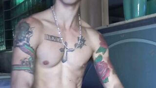 LecheLatinos.com - Inked guy intense cock stroking post photoshoot
