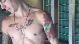 LecheLatinos.com - Inked guy intense cock stroking post photoshoot