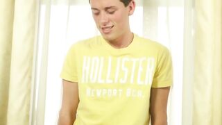 Young stud strokes his dick really fast with his undies on