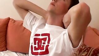 Dashing twink teases himself and vigorously masturbates solo