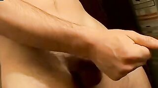 Cage has a lot of cum in his nuts ready to be pumped out