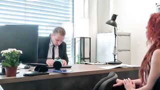Redhead Sirena Milano seduces and rides huge cock to get a loan