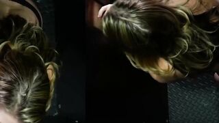 Brunette Lala Tada has her first gloryhole cock sucking experience