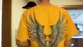 Handsome young men fool around before hard threeway pounding