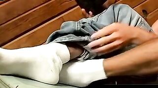 ToesXXX.com - Skinny twink's foot focus leading to an explosive cumshot
