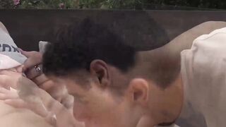 I lay down and let tattooed Ayun swallow and jerk my gigantic penis Hoe 2