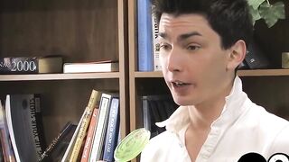 Skinny homosexual cumming after bareback lovemaking