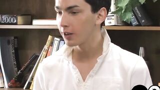 Skinny homosexual cumming after bareback lovemaking
