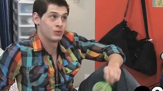 Skinny homosexual cumming after bareback lovemaking