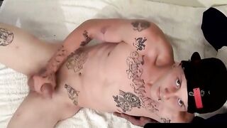 ToesXXX.com - Inked twink Kyd's solo jerk off and cum blast with foot tease