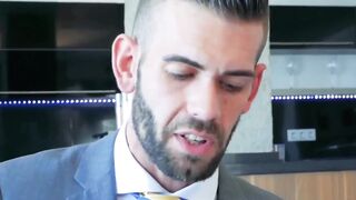 PlayingMen.com - Men in suit and tie vigorously anal pound after wet and sloppy blowj
