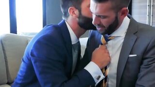 PlayingMen.com - Men in suit and tie vigorously anal pound after wet and sloppy blowj