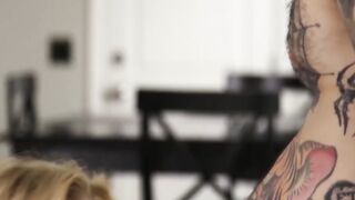 Chloe Cherry rides his tattooed stepdad Small Hands massive cock