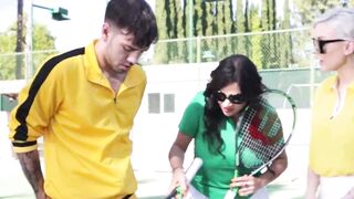 Friendly tennis match turns into a stepson swap with MILFs Kenzie Taylor and Mona Aza