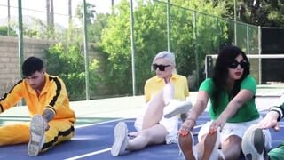 Friendly tennis match turns into a stepson swap with MILFs Kenzie Taylor and Mona Aza