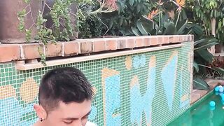 Inked Axxl Mart gets out of the pool to have flip fuck with James VIP