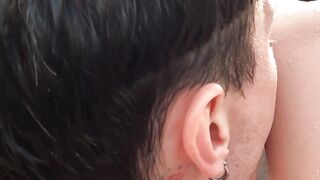 Inked Axxl Mart gets out of the pool to have flip fuck with James VIP