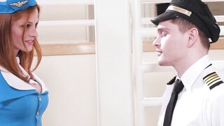 Hung pilot navigates his cock inside redhead TS Carrie Emberlyns ass