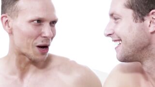 Ethan Chase balances his deep thrust on Benjamin Blue tight ass