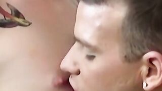 Smoking tattooed twink indulges in wild bareback fucking
