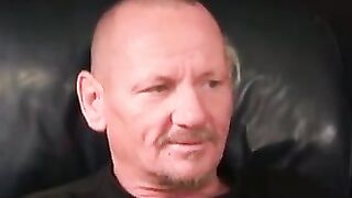 MenWorkinXXX.com - Inked mature guy tugging and stroking his dick solo