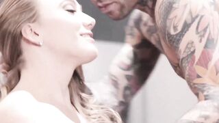 Tattooed Small Hands licks pussy and missionary fucked gorgeous young babe AJ Applega