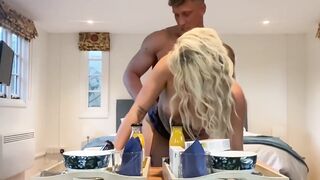 Blonde babe Lana Rose swallows Hardy Lukes cum for breakfast