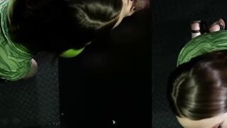 Brunette Lizzie Love is doing her second gloryhole cock sucking