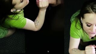 Brunette Lizzie Love is doing her second gloryhole cock sucking