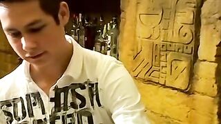 Naughty bartender Cristian vigorously wanking off on the job