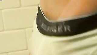 TwinkUndie.com - Tattooed homo's undies shower jerk off and powerful cumshot