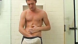 TwinkUndie.com - Tattooed homo's undies shower jerk off and powerful cumshot