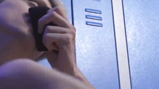 GuysToeSucking.com - Slim teen with beautiful feet jerks off in the locker room with