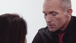 Kitchen Sink positions for Brunette Silvia Saige left speechless after boss Marcus L takes his hard big cock