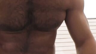 Muscular body Francois Sagat is soaking wet and worked up before releasing a jet of c