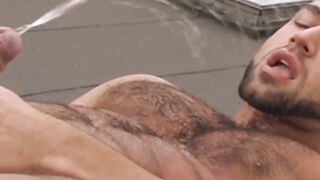 Muscular body Francois Sagat is soaking wet and worked up before releasing a jet of c