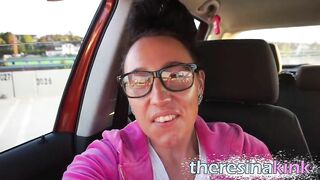 German Slender Dirty Bitch Masturbates on outdoor parking lot