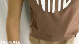 I TOOK LABELED TSHIRT AND MADE HIM CUM ON IT ( CHANGING ROOM EXTREMELY RISKY )